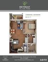 1-bedroom/1-bathroom A 3D floor plan layout with 689 square feet at Retreat at the Park apartments for rent in